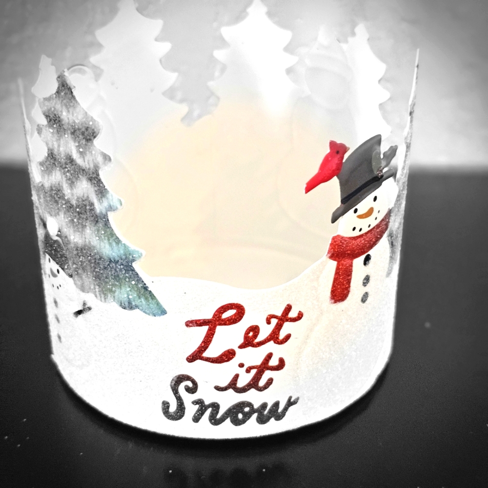 Snowman Tress Let It Snow Metal Candle Holder